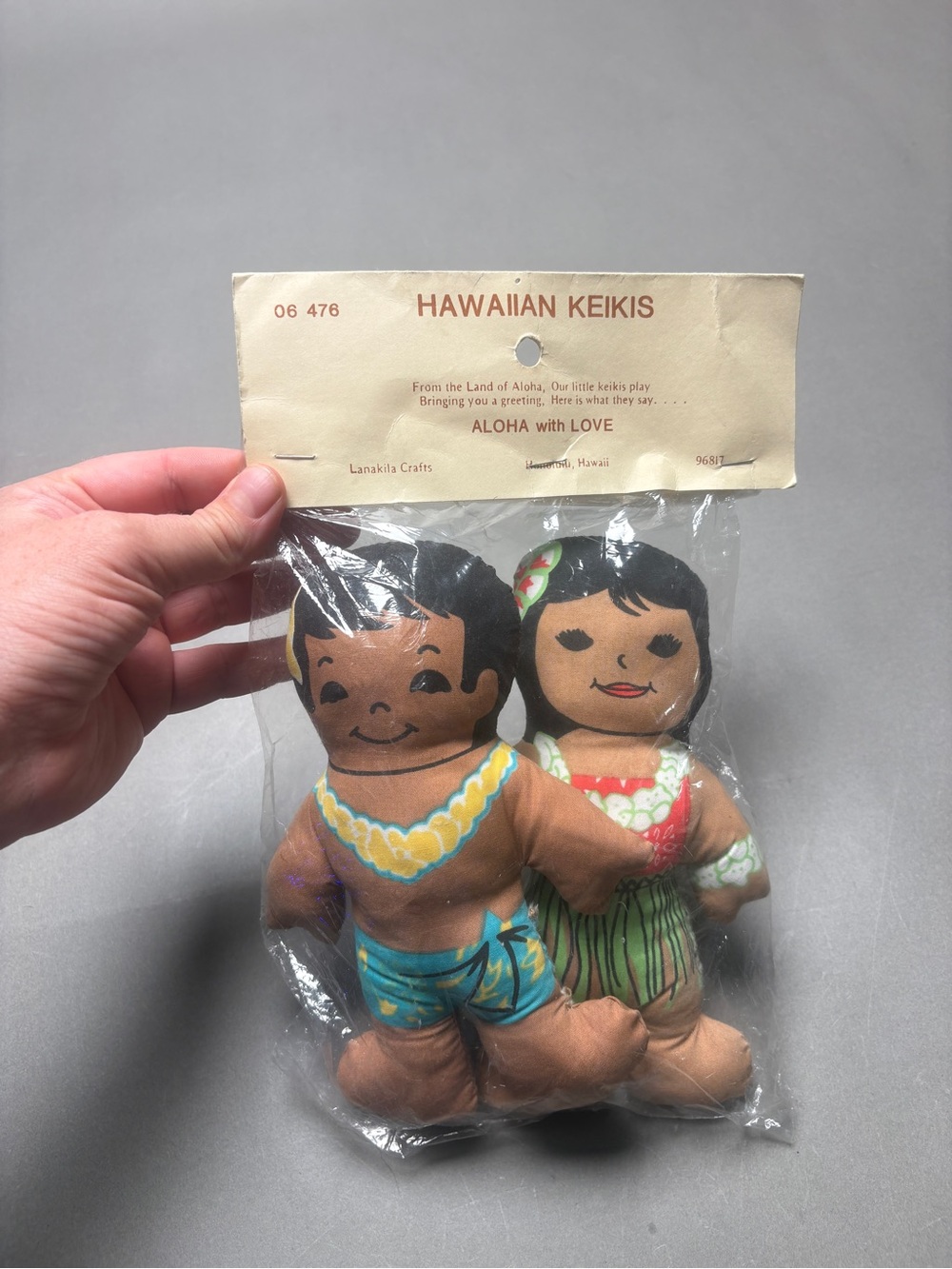 Vintage Hawaiian Keikis Plush Doll Pair Boy and Girl in original package